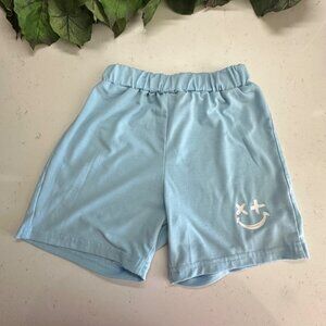 Light Blue Kids Shorts With Smiley Face Print Size 6Y Shein Polyester & Spandex